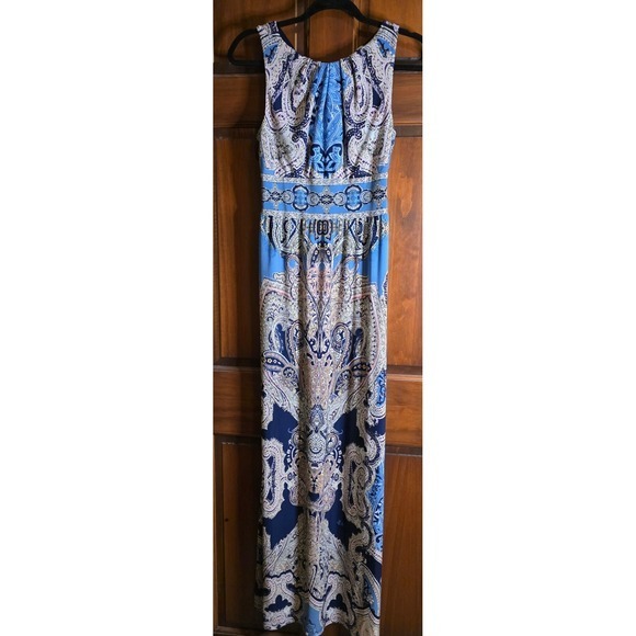 London Times Dresses & Skirts - 506 London Times Wom Blue Paisley Sleeveless Pleated Maxi Dress Size 4 Boho Gown